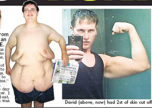 减肥成功后的大卫展示肌肉